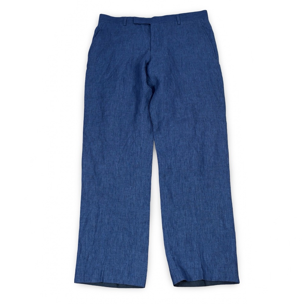 Suitsupply Washington Int Blue 100% Linen Dress Pants Trousers 34x29.5